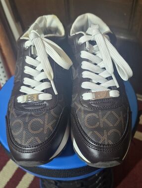 Calvin Klein Dark Brown Monogram Sneakers with White Laces